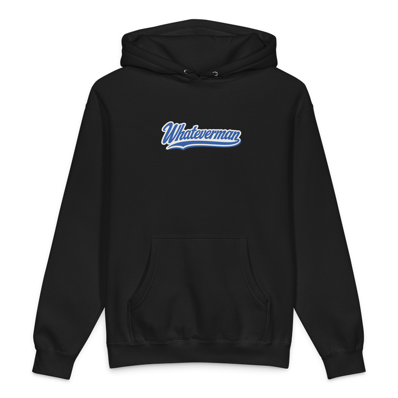 Whateverman Blue Script Heavyweight Hoodie in Black - front view
