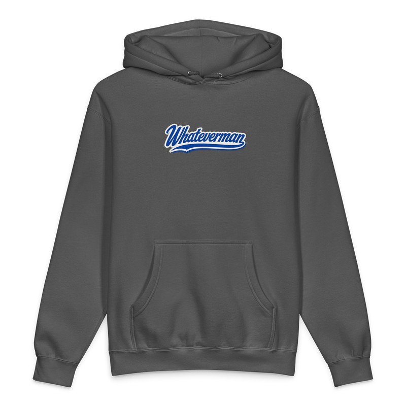 Whateverman Blue Script Heavyweight Hoodie in Charcoal Solid - front view