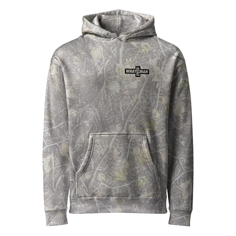 Whateverman Cross Logo Heavyweight Hoodie in Deadwood Tree Camo - front view
