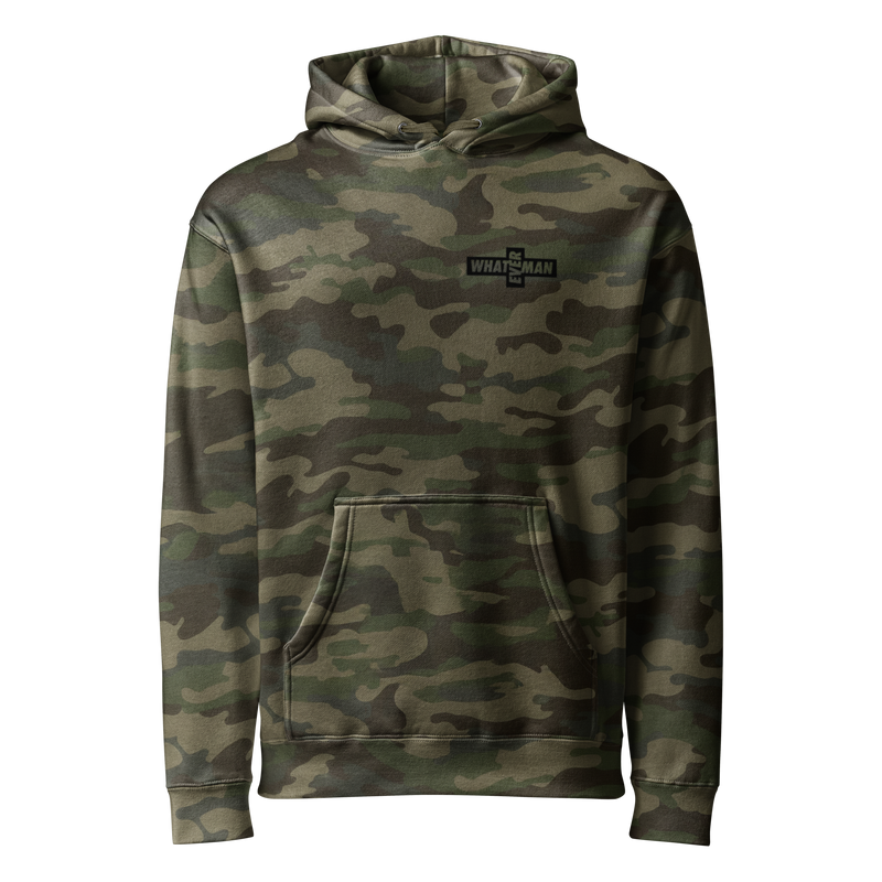 Whateverman Cross Logo Heavyweight Hoodie in Forest Camo - front view