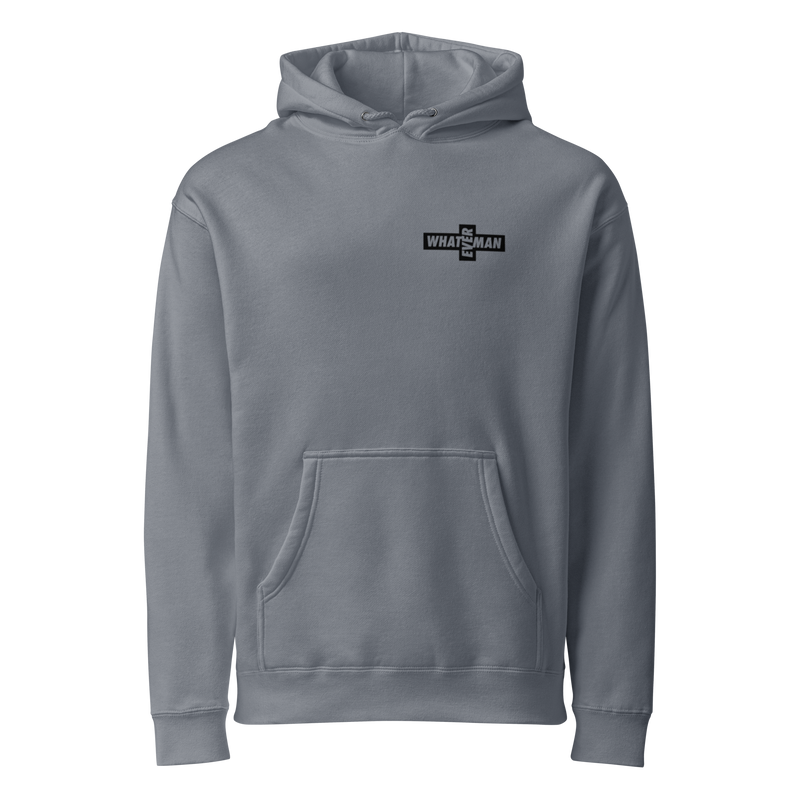 Whateverman Cross Logo Heavyweight Hoodie in Storm Blue - front view