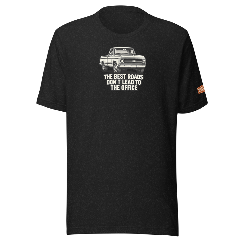 Best Roads Chevrolet Pickup Tee - black heather - front graphic