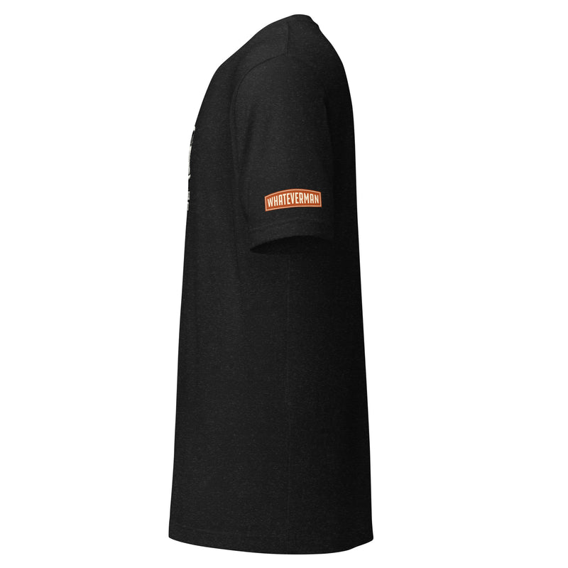 Whateverman Best Roads VW Kombi Tee in Black Heather - left sleeve view with orange Whateverman logo