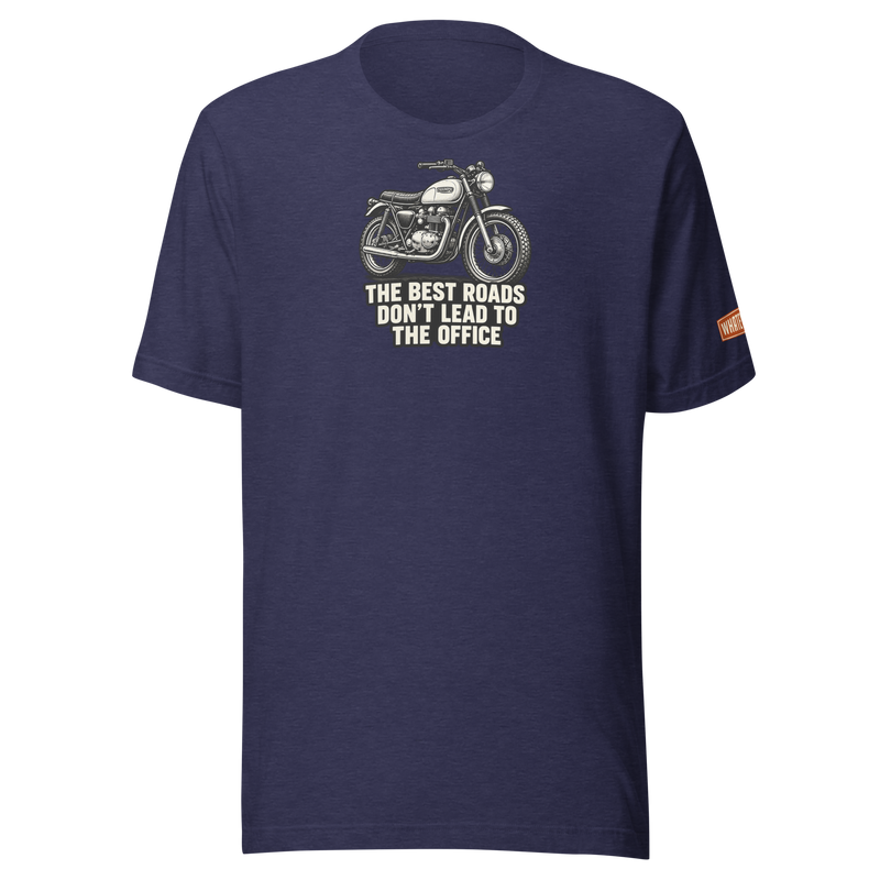Best Roads Triumph Motorcycle Tee - heather midnight navy - front graphic