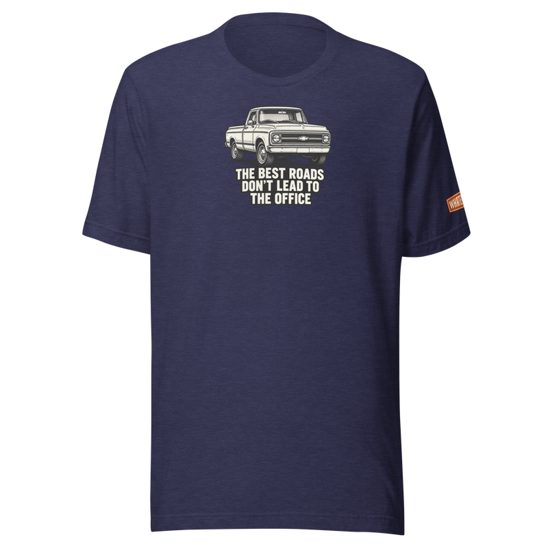 Best Roads Chevrolet Pickup Tee - heather midnight navy - front graphic