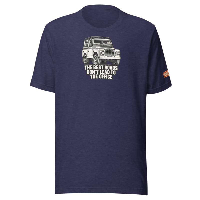 Best Roads Land Rover Tee - heather midnight navy - front graphic